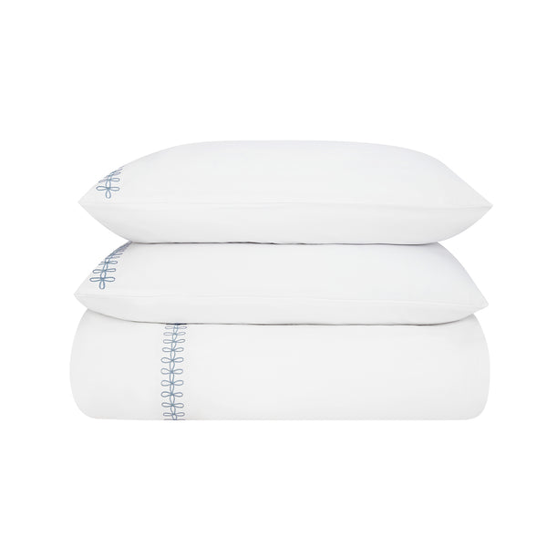 Milano Air Force Blue Knot Embroidered 600 Thread Count Cotton Sateen Duvet Set