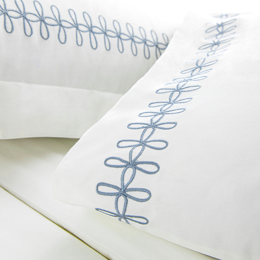 Milano Air Force Blue Knot Embroidered 600 Thread Count Cotton Sateen Duvet Set