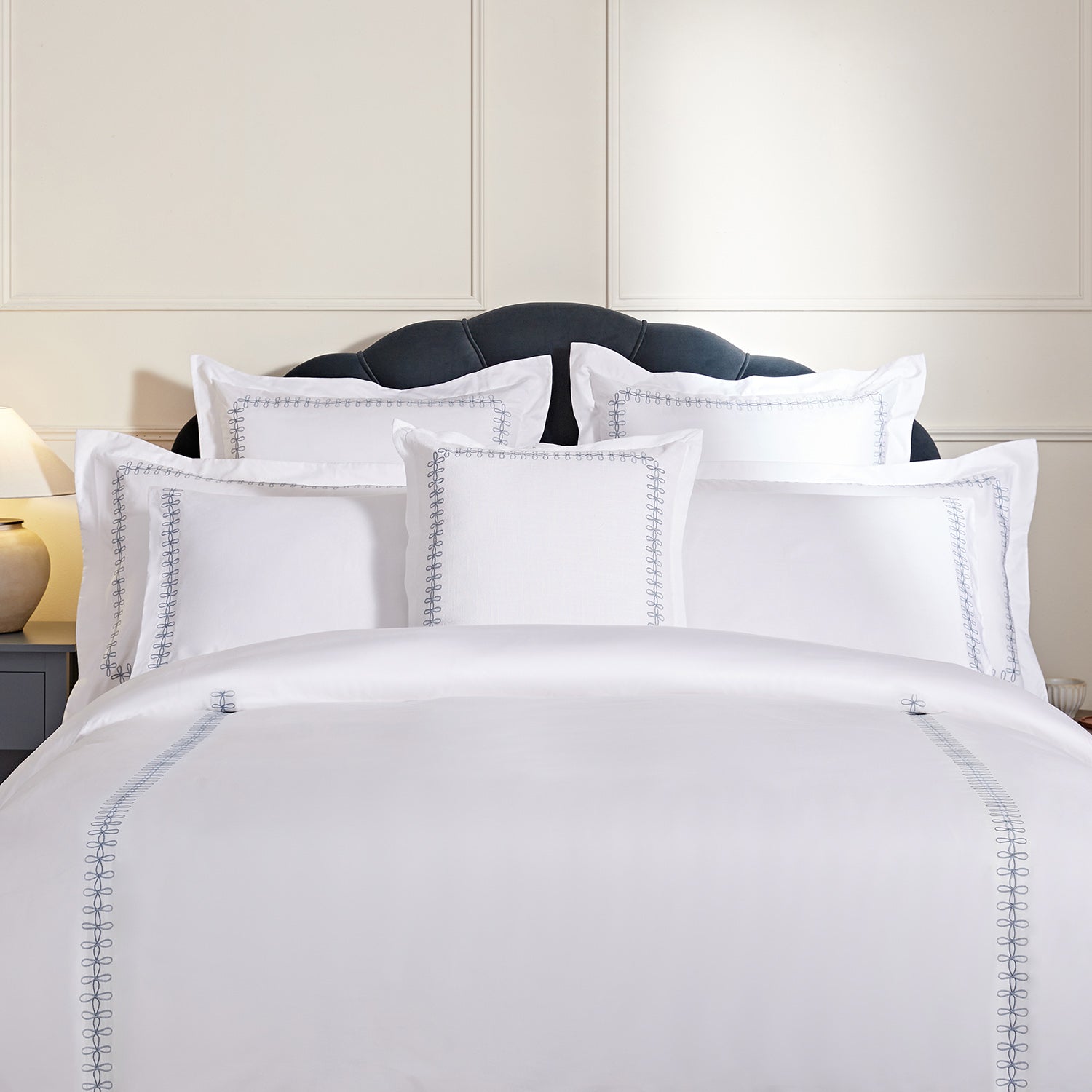 Milano Air Force Blue Knot Embroidered 600 Thread Count Cotton Sateen Duvet Set