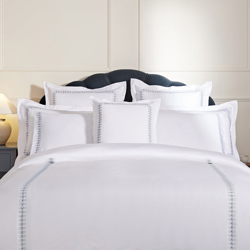 Milano Air Force Blue Knot Embroidered 600 Thread Count Cotton Sateen Duvet Set