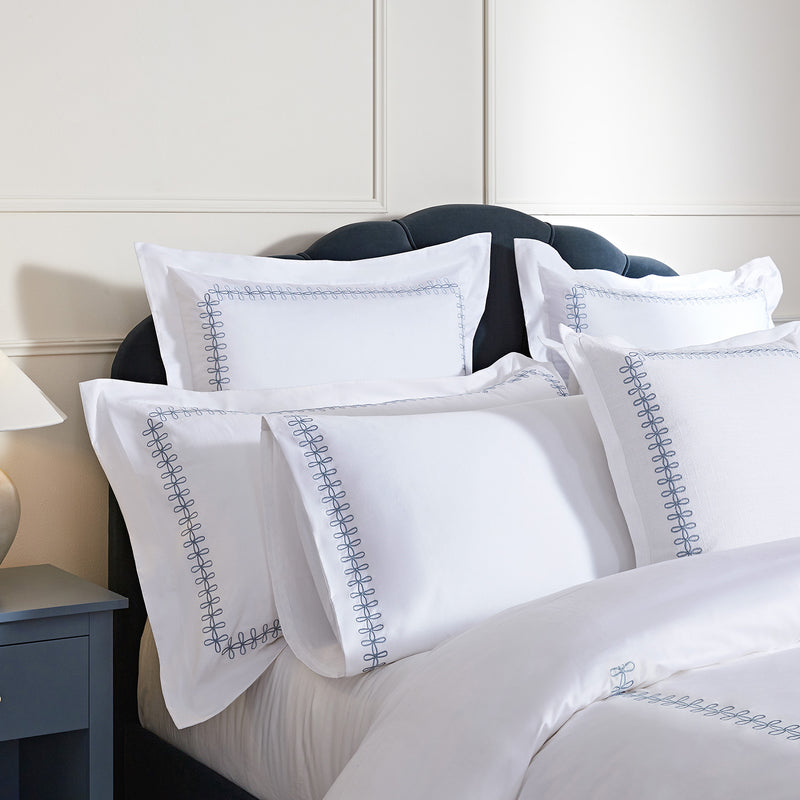 Milano Air Force Blue Knot Embroidered 600 Thread Count Cotton Sateen Duvet Set