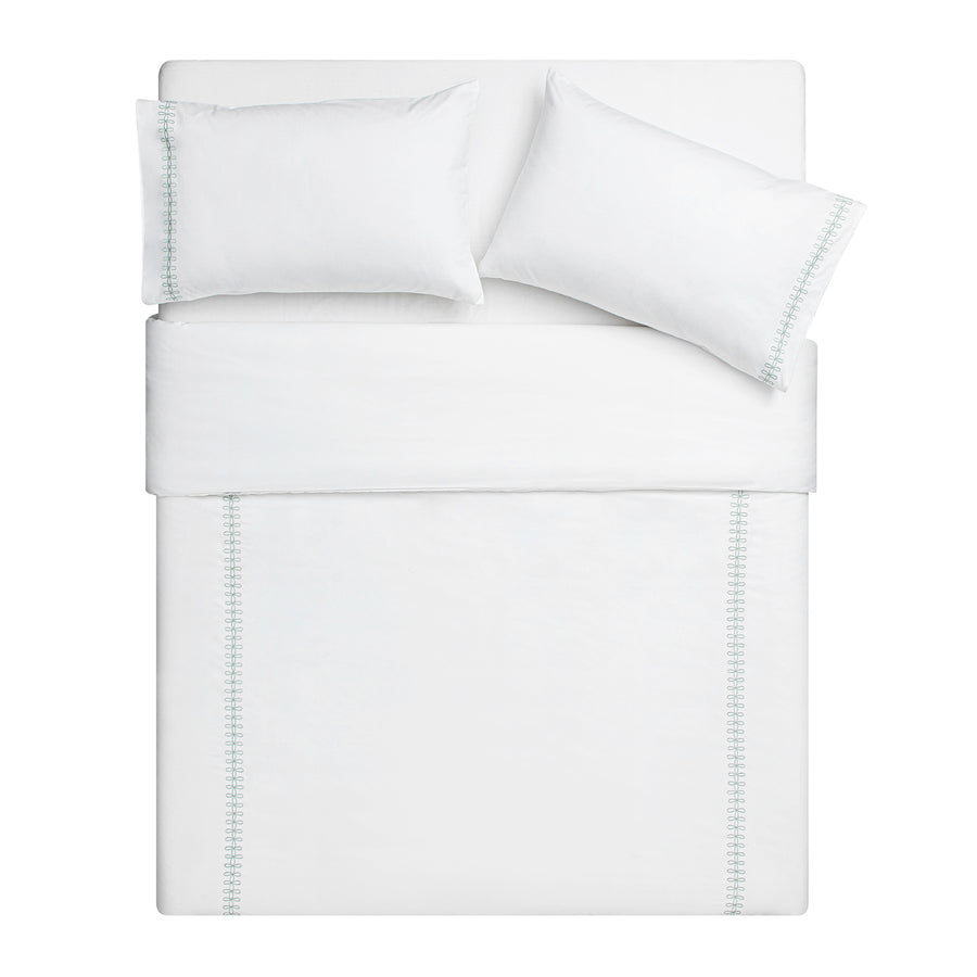 Milano Sea Spray Green Knot Embroidered 600 Thread Count Cotton Sateen Duvet Set