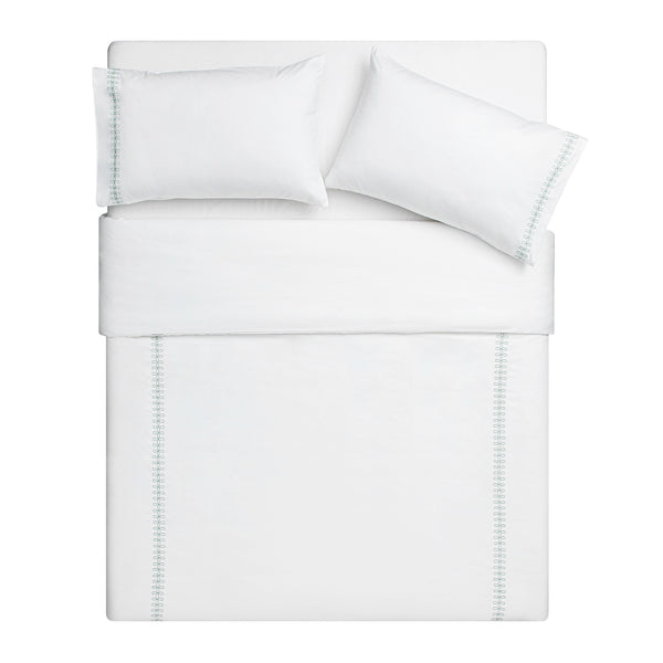 Milano Sea Spray Green Knot Embroidered 600 Thread Count Cotton Sateen Duvet Set