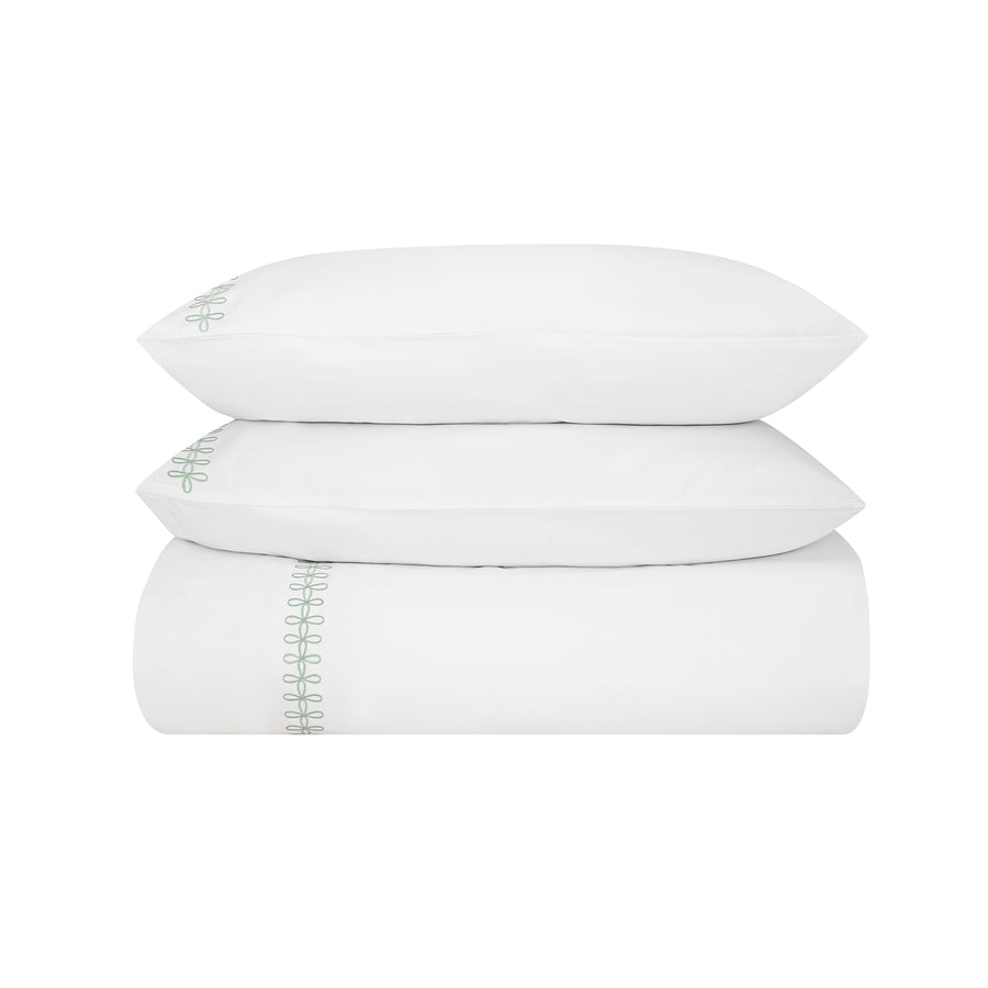Milano Sea Spray Green Knot Embroidered 600 Thread Count Cotton Sateen Duvet Set