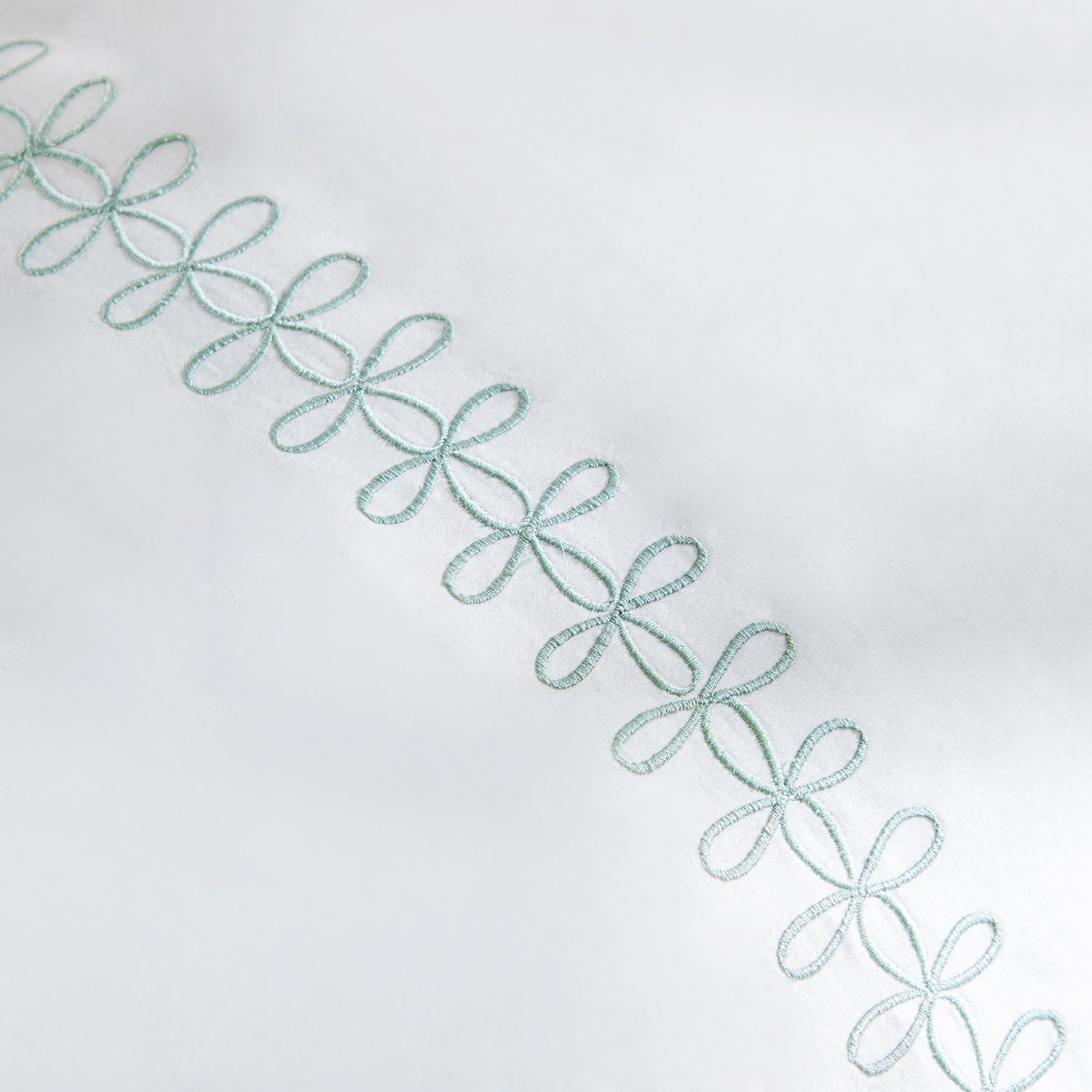 Milano Sea Spray Green Knot Embroidered 600 Thread Count Cotton Sateen Duvet Set