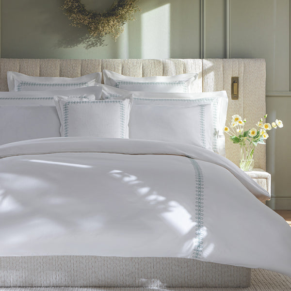 Milano Sea Spray Green Knot Embroidered 600 Thread Count Cotton Sateen Duvet Set