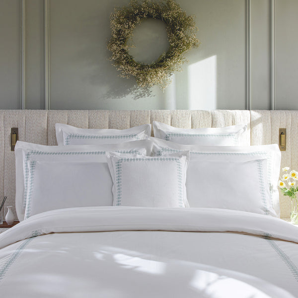 Milano Sea Spray Green Knot Embroidered 600 Thread Count Cotton Sateen Duvet Set