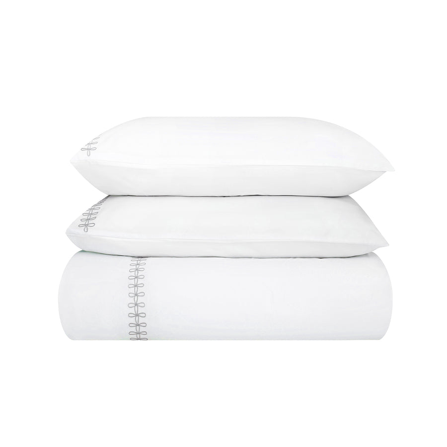 Milano Glacier Grey Knot Embroidered 600 Thread Count Cotton Sateen Duvet Set