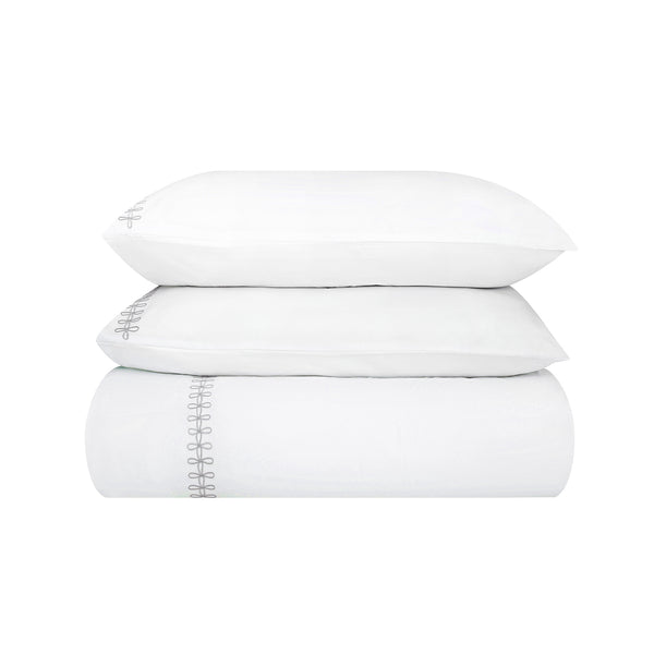 Milano Glacier Grey Knot Embroidered 600 Thread Count Cotton Sateen Duvet Set