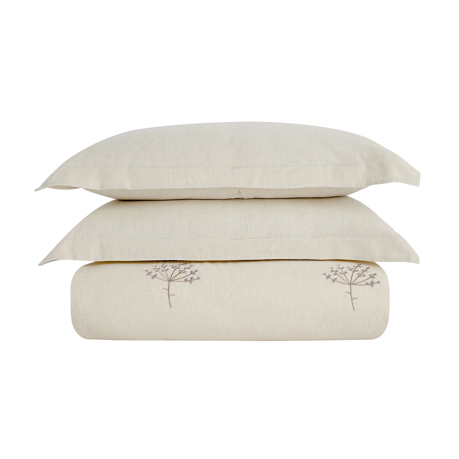 Meadow Cream Sprig Embroidered Linen Blend Duvet Set
