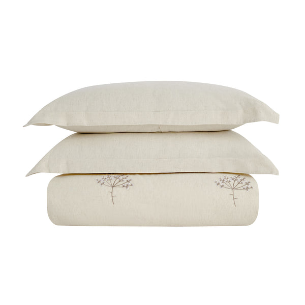 Meadow Cream Sprig Embroidered Linen Blend Duvet Set