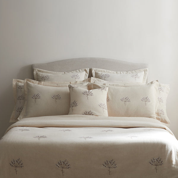 Meadow Cream Sprig Embroidered Linen Blend Duvet Set