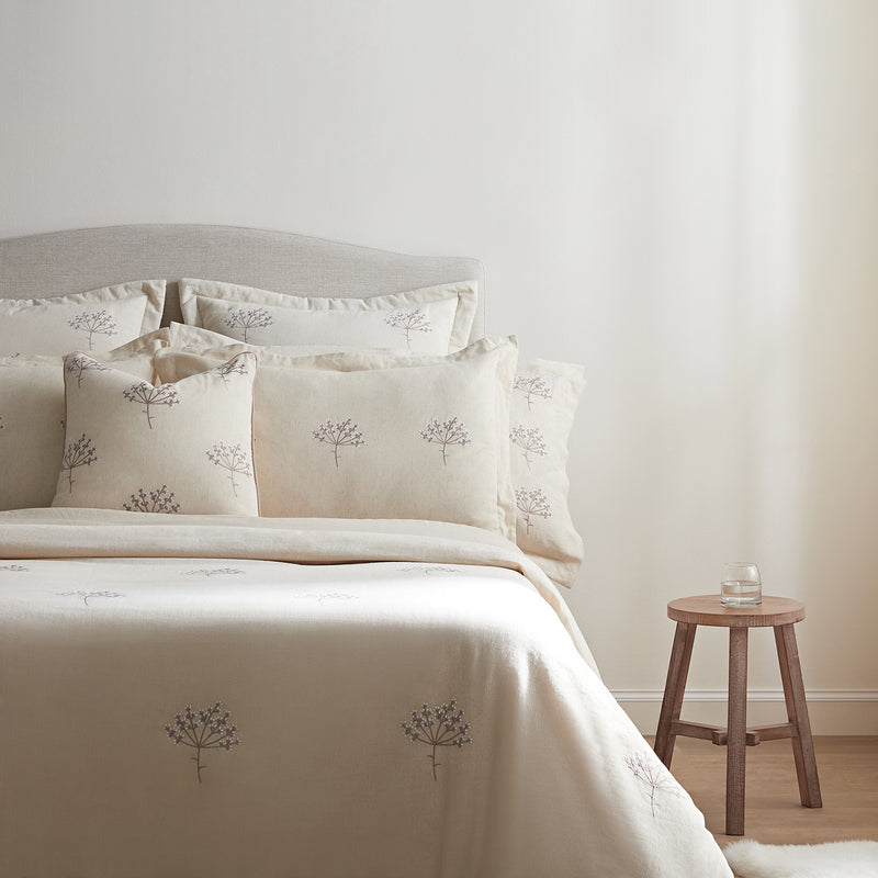 Meadow Cream Sprig Embroidered Linen Blend Duvet Set