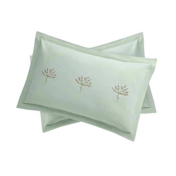 Meadow Seafoam Green Sprig Embroidered Linen Blend Duvet Set