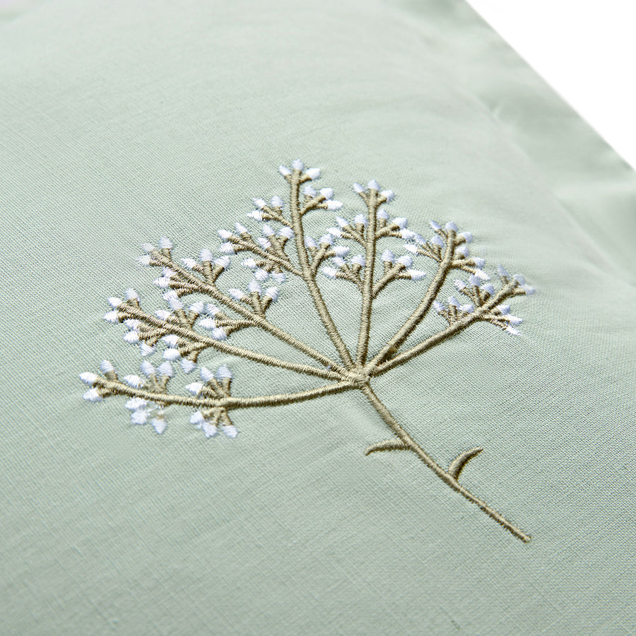 Meadow Seafoam Green Sprig Embroidered Linen Blend Duvet Set