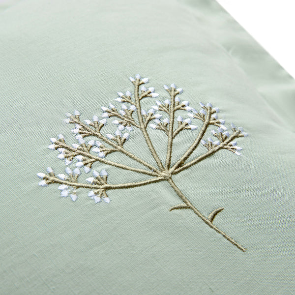 Meadow Seafoam Green Sprig Embroidered Linen Blend Duvet Set