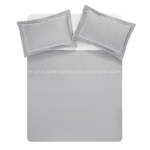 Valentina Grey Floral Embroidered 600 Thread Count Cotton Sateen Duvet Set
