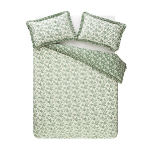 Willow Sage Green & Ivory Floral Ruffle Reversible 210TC Cotton Percale Duvet Set