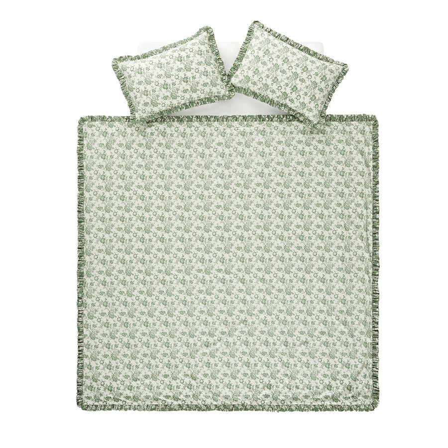 Willow Sage Green & Ivory Floral Ruffle Reversible 210TC Cotton Percale Duvet Set