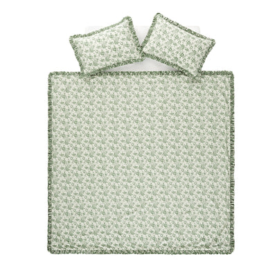 Willow Sage Green & Ivory Floral Ruffle Reversible 210TC Cotton Percale Duvet Set