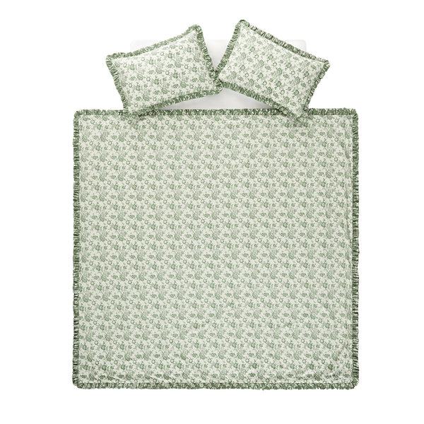 Willow Sage Green & Ivory Floral Ruffle Reversible 210TC Cotton Percale Duvet Set - daals