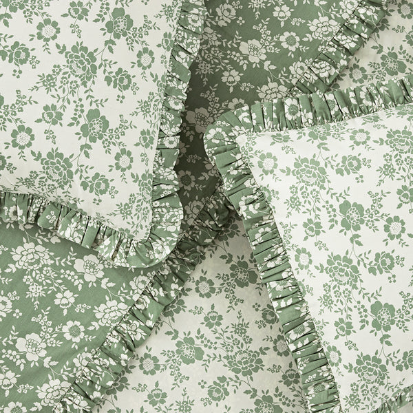 Willow Sage Green & Ivory Floral Ruffle Reversible 210TC Cotton Percale Duvet Set - daals