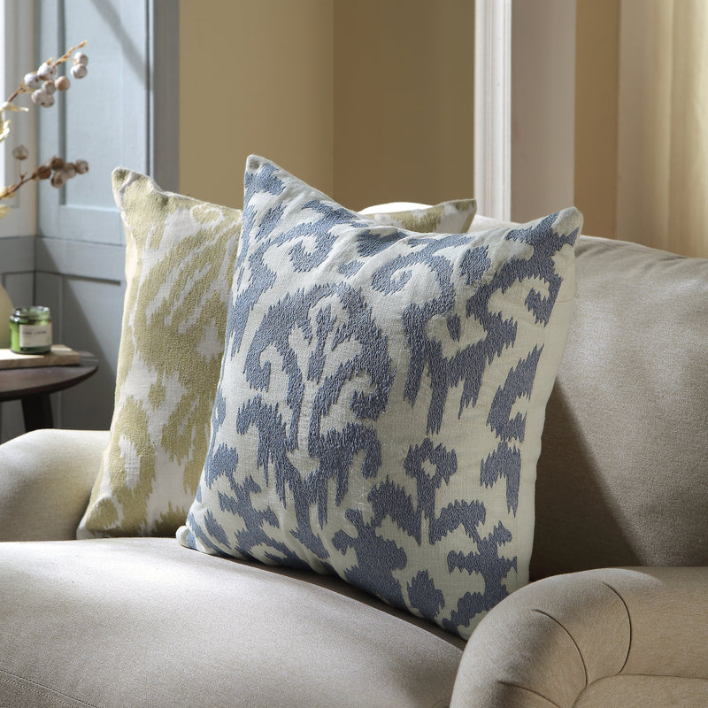 Ikat Collection Dusty Blue Hand Embroidered Cushion - daals