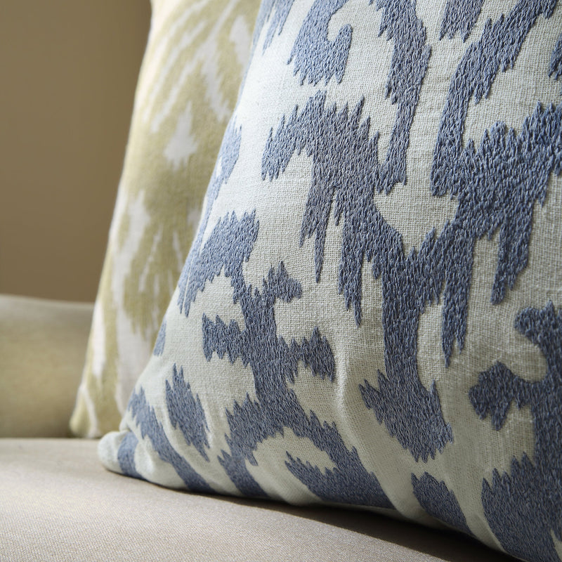 Ikat Collection Dusty Blue Hand Embroidered Cushion - daals