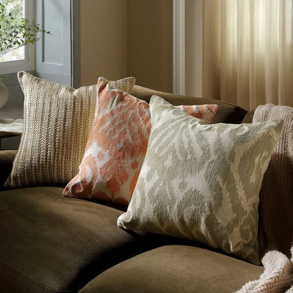 Ikat Collection Papaya Orange Hand Embroidered Cushion - daals
