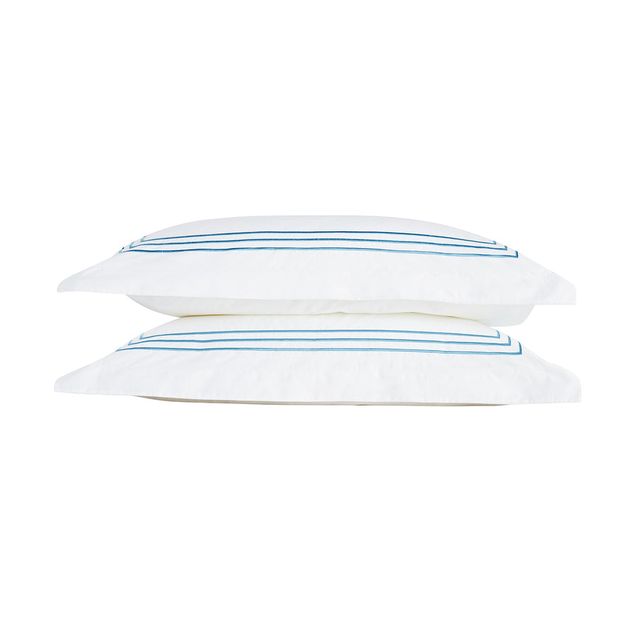 Belvedere Royal Blue Cord Embroidered 300 Thread Count Cotton Percale Oxford Pillowcases - Pair