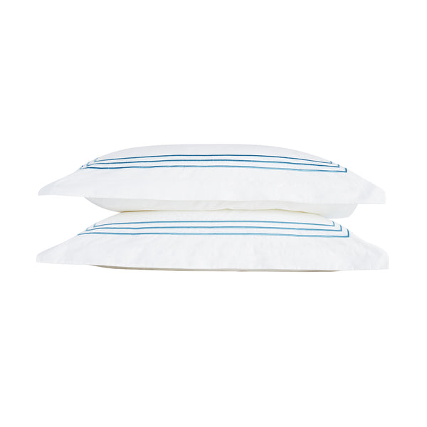 Belvedere Royal Blue Cord Embroidered 300 Thread Count Cotton Percale Oxford Pillowcases - Pair - daals