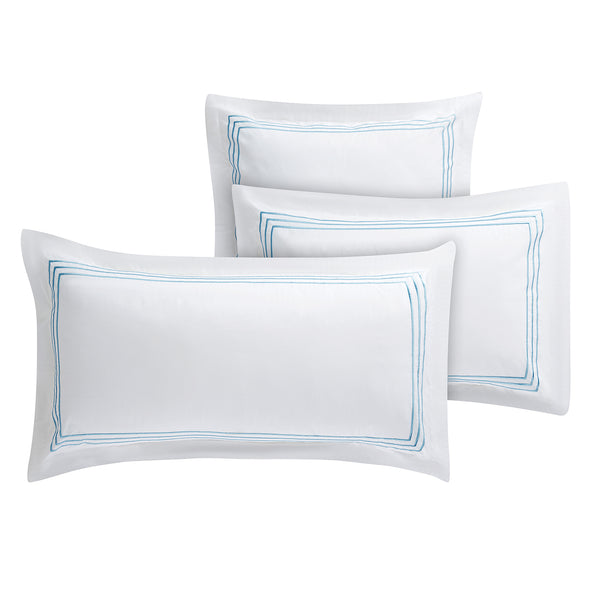 Belvedere Royal Blue Cord Embroidered 300 Thread Count Cotton Percale Oxford Pillowcases - Pair - daals