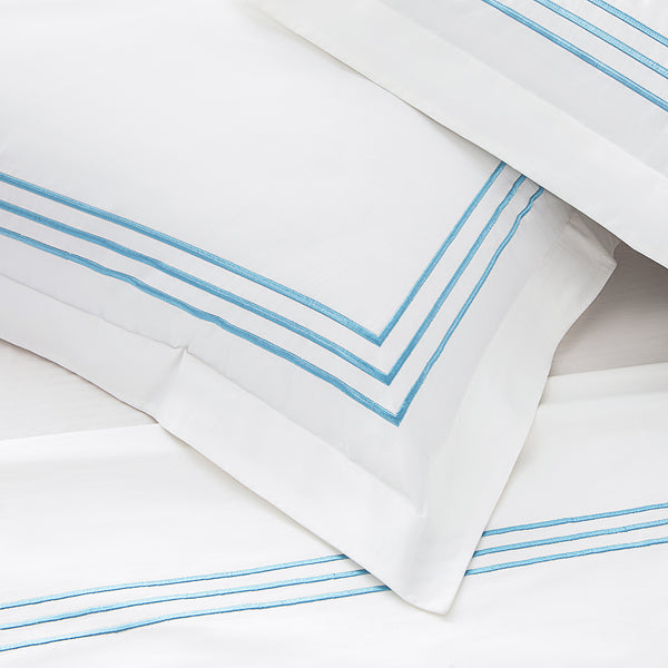 Belvedere Royal Blue Cord Embroidered 300 Thread Count Cotton Percale Oxford Pillowcases - Pair - daals