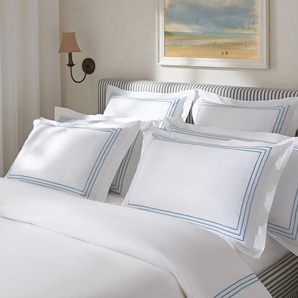 Belvedere Royal Blue Cord Embroidered 300 Thread Count Cotton Percale Oxford Pillowcases - Pair - daals