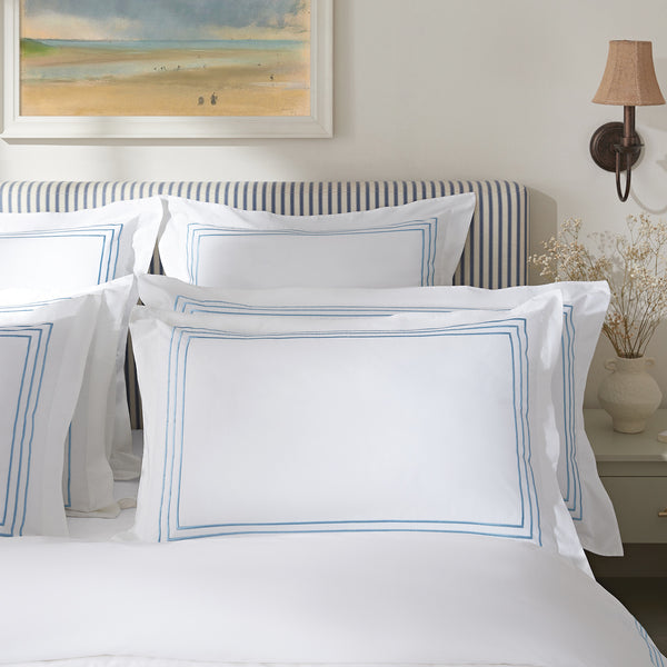 Belvedere Royal Blue Cord Embroidered 300 Thread Count Cotton Percale Oxford Pillowcases - Pair - daals