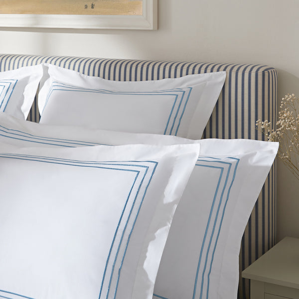 Belvedere Royal Blue Cord Embroidered 300 Thread Count Cotton Percale Oxford Pillowcases - Pair - daals