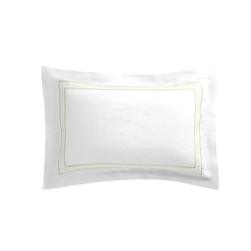 Belvedere Champagne Gold Cord Embroidered 300 Thread Count Cotton Percale Oxford Pillowcases - Pair