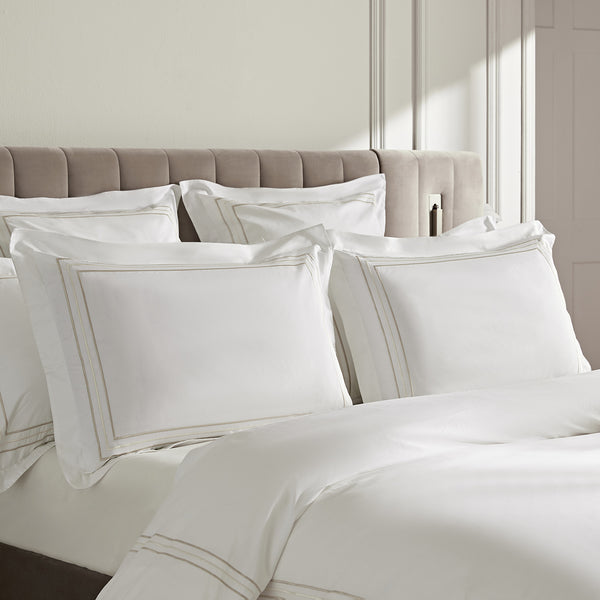 Belvedere Champagne Gold Cord Embroidered 300 Thread Count Cotton Percale Oxford Pillowcases - Pair