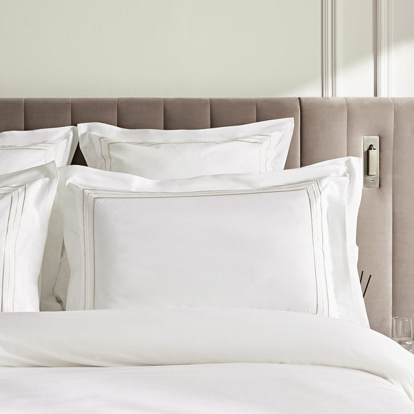 Belvedere Champagne Gold Cord Embroidered 300 Thread Count Cotton Percale Oxford Pillowcases - Pair