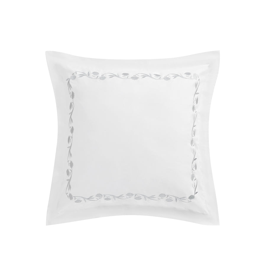 Adeline Moonshine Grey Floral Embroidered 600 Thread Count Cotton Sateen Continental Square Pillowcases - Pair