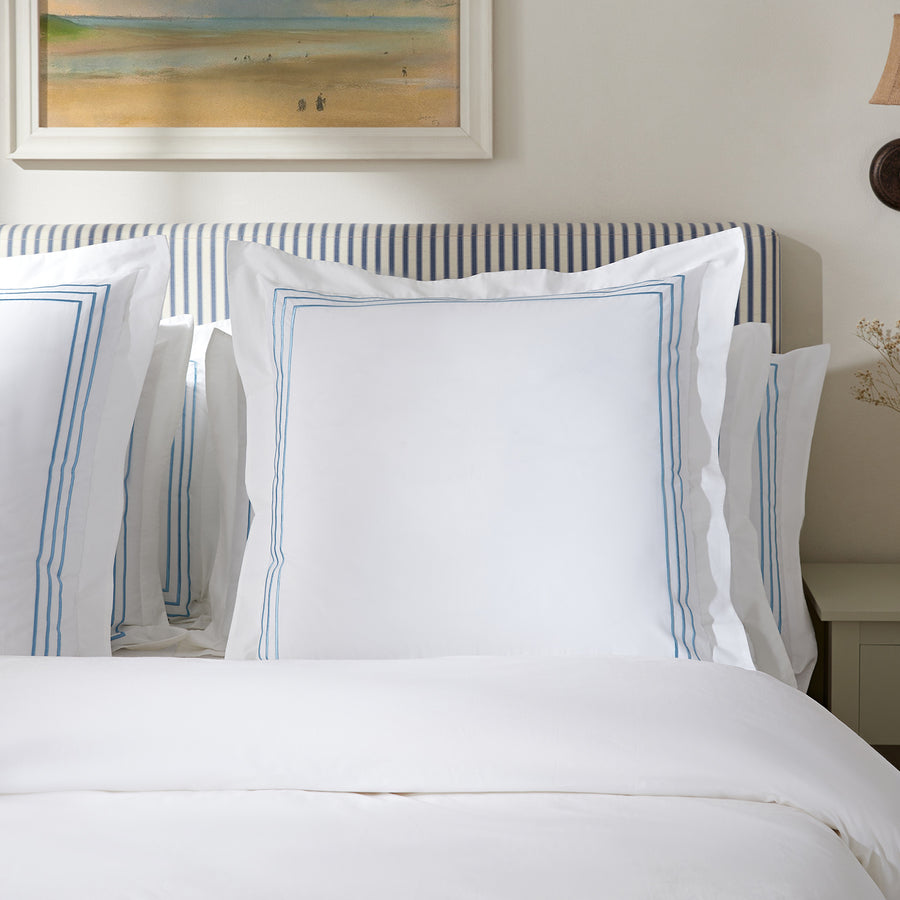 Belvedere Royal Blue Cord Embroidered 300 Thread Count Cotton Percale Continental Square Pillowcases - Pair