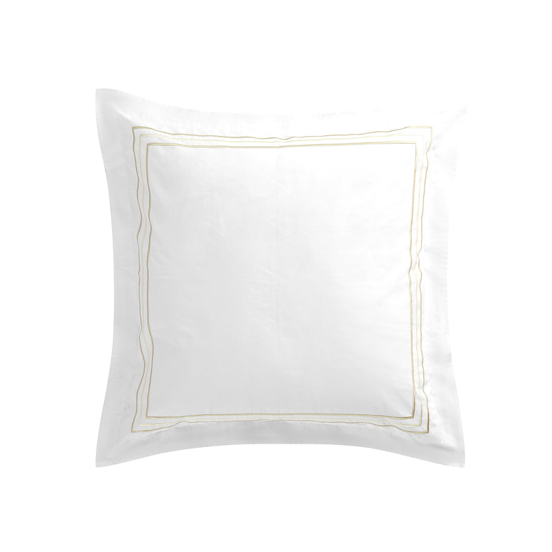 Belvedere Champagne Gold Cord Embroidered 300 Thread Count Cotton Percale Continental Square Pillowcases - Pair