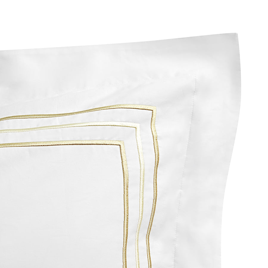 Belvedere Champagne Gold Cord Embroidered 300 Thread Count Cotton Percale Continental Square Pillowcases - Pair