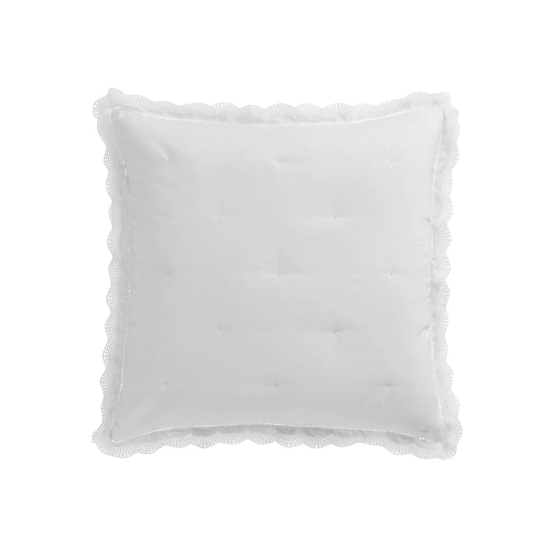 Castillo White Lace Quilted 300 Thread Count Cotton Percale Continental Square Pillowcases - Pair - daals
