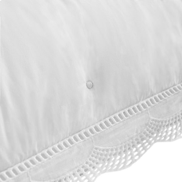 Castillo White Lace Quilted 300 Thread Count Cotton Percale Continental Square Pillowcases - Pair