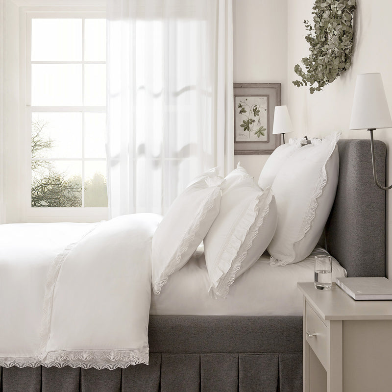 Castillo White Lace Quilted 300 Thread Count Cotton Percale Continental Square Pillowcases - Pair - daals