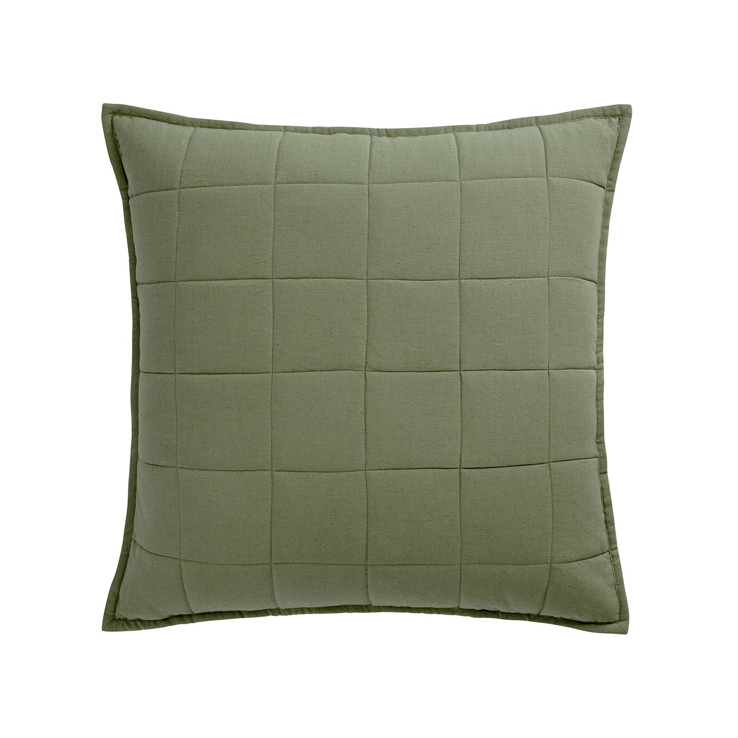 Darcy Floral Olive Green Quilted Reversible Linen Blend Continental Square Pillowcases - Pair