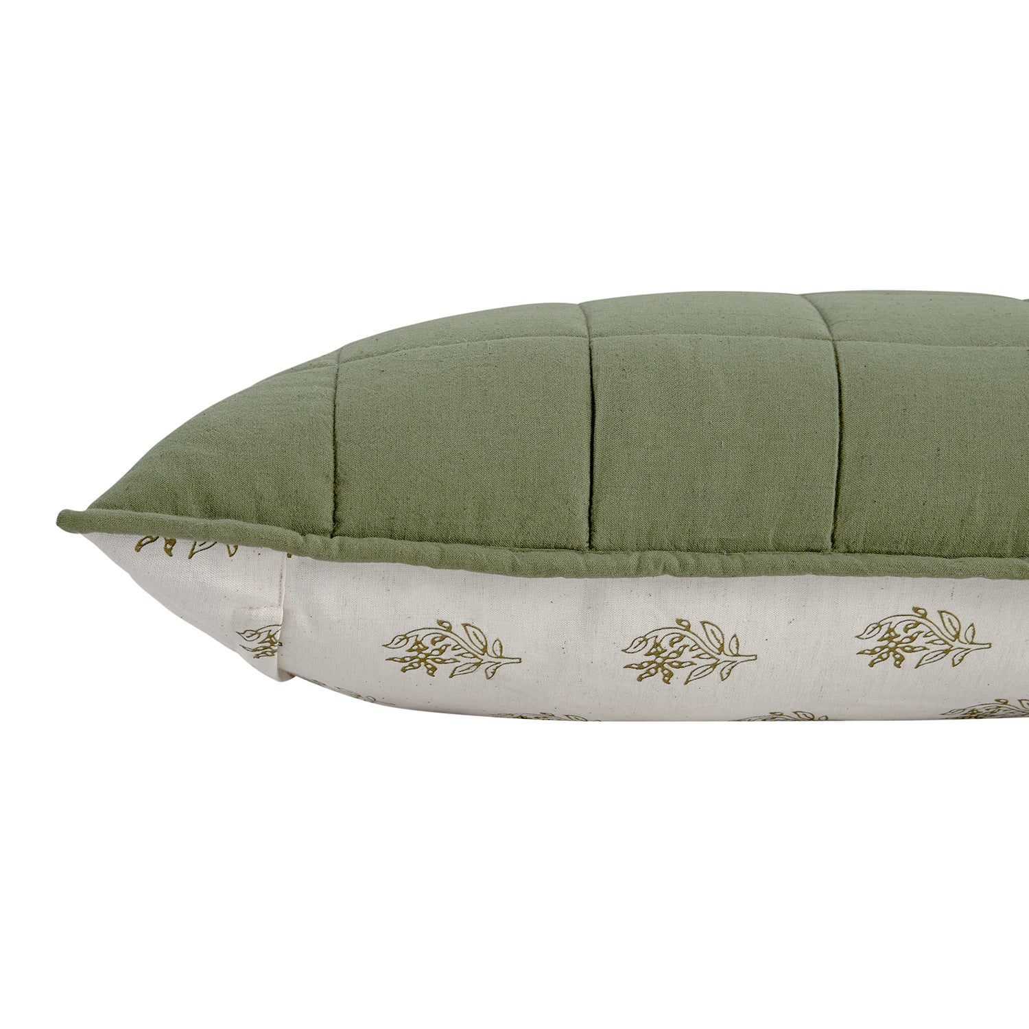 Darcy Floral Olive Green Quilted Reversible Linen Blend Continental Square Pillowcases - Pair