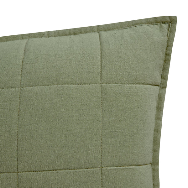 Darcy Floral Olive Green Quilted Reversible Linen Blend Continental Square Pillowcases - Pair