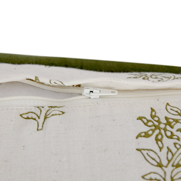 Darcy Floral Olive Green Quilted Reversible Linen Blend Continental Square Pillowcases - Pair